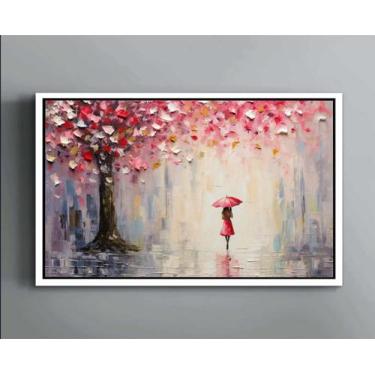 Imagem de Quadro Decorativo Abstrato Canvas Moldura Filete Umbrela Flor Guarda C