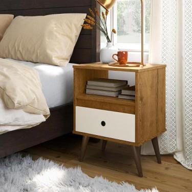 Imagem de Mesa de Cabeceira Quarto Wood New 1 Gaveta - EJ Móveis, Freijo/Off Whi