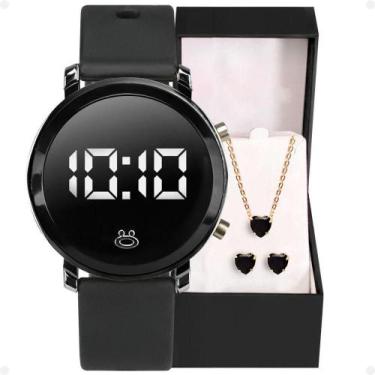 Imagem de Relogio Digital Feminino Preto Qualidade Premium Social Preto Redondo 