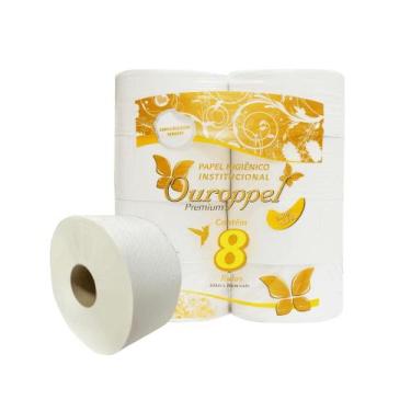 Imagem de Papel Higiênico 100% celulose 10cm folha simples Ouroppel 8 rolos de 3