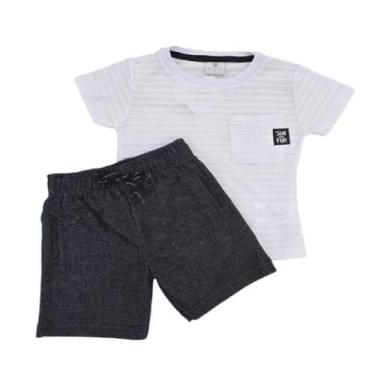 Imagem de Conjunto Camiseta E Bermuda Malha Náutico E Moletinho Jeans - By Gus, 