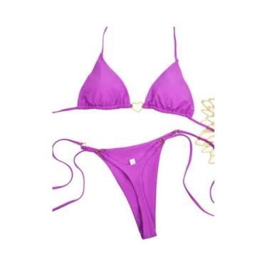 Imagem de Conjunto De Biquíni Sexy Feminino Com Alças, Cintura Baixa, Cor Sólida