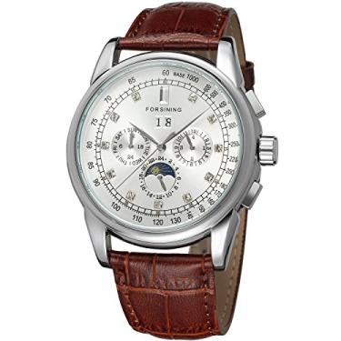 Imagem de Relógio masculino Forsining Fantastic Automatic Luxury Brand marrom couro legítimo pulseira analógica fase da lua FSG319M3S3