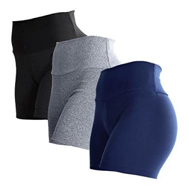 Imagem de Kit 3 Shorts Colors Fitness Feminino Suplex Cós Alto e Duplo Tamanho:M