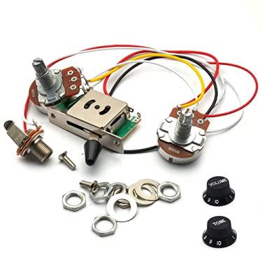 Imagem de MAXCHEER Chicote de fiação para guitarra elétrica kit pré-fio A500k B500K 18 mm eixo grande potes 3 vias interruptor de controle de tom de volume cablagem