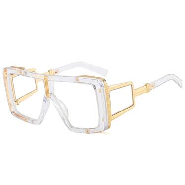 Imagem de Óculos de sol grandes de uma peça tendência moda feminina gradiente quadrado grande óculos de sol designer feminino tons de bege uv400, c7 claro claro, tamanho único