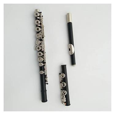 Imagem de flauta transversal Instrumento De Flauta Para Estudantes Adultos 17 Furos Abertos Flauta Chave De Liga Preta Flauta De Performance Performance