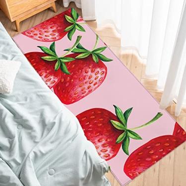 Imagem de Tapete de corredor de cozinha, pintura em aquarela de frutos de morango, vermelho, rosa, antiderrapante, tapete de porta, tapete para lavanderia, cabeceira, banheiro, quarto, 45,7 cm x 152,8 cm