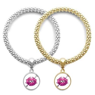 Imagem de Pulseira amante de Dia dos Namorados com Lábios Rosa Amor Flecha Pingente Joias Corrente Presente de Casal