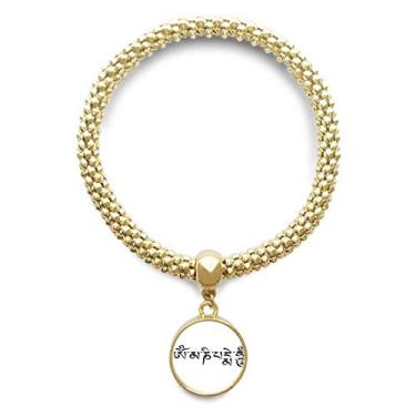 Imagem de DIYthinker Personagem sânscrito da alfândega, palavras, pulseira dourada, pingente redondo, corrente de joias