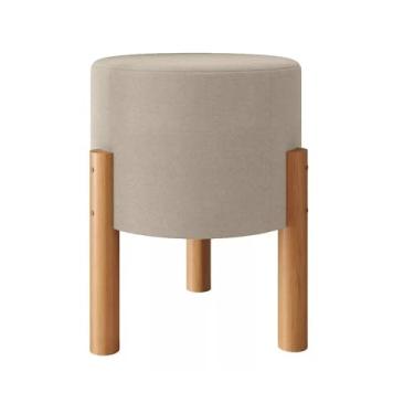Imagem de Puff Decorativo Redondo Banqueta Sala Quarto Escritório Pés Madeira Zuppy - Bege Linho