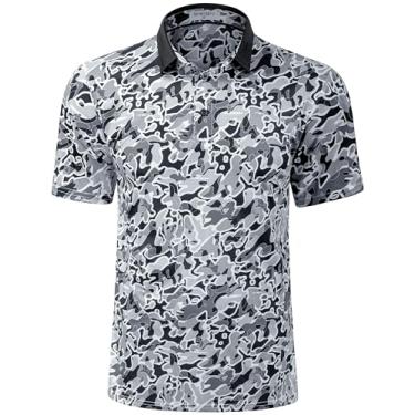 Imagem de Derminpro Camisas masculinas camufladas de golfe com absorção de umidade, manga curta/longa, polo de golfe, Camuflagem preta e cinza 433, G