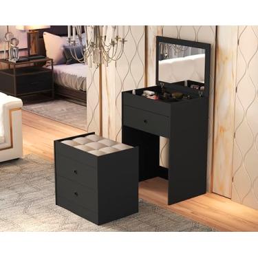 Imagem de Penteadeira Cômoda Olivia 3 Gavetas C/espelho e Banquinho - Nature