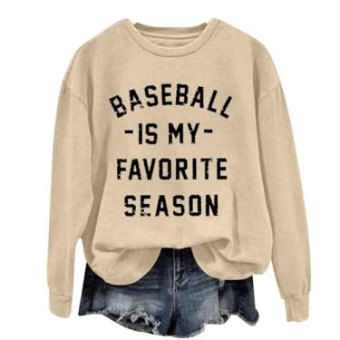 Imagem de Camiseta de beisebol feminina YUAEEEN Baseball Is My Favorite Season manga longa gola redonda 2024 softball, Caqui, G