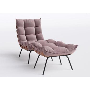 Imagem de Poltrona Costela Decorativa Com Puff Em Suede Rose - Home Mobily - Pol