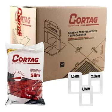 Imagem de 1000 Espaçador Nivelador Slim Porcelanato + 100 Cunha Cortag, Branco, 