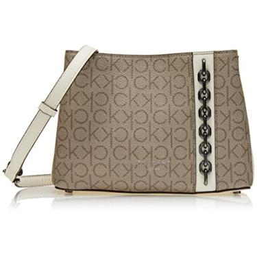 Imagem de Calvin Klein Adeline Bolsa transversal com compartimento triplo, Amêndoa/Castanho-Acinzentado/Querubim Branco, One Size