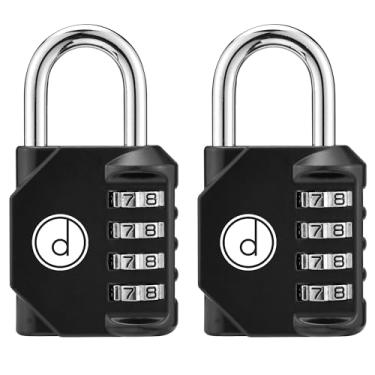 Imagem de Pacote com 2 fechaduras de combinação de 4 dígitos - cadeado à prova de intempéries com código - fechadura de combinação para armário, academia, portão ao ar livre, galpão de armazenamento, portão de