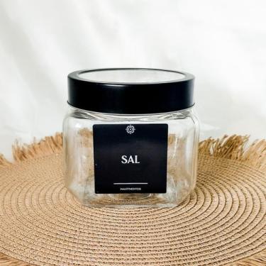 Imagem de Pote de Vidro com Tampa de Metal e Acrílico Preta 800ML + Etiqueta - L