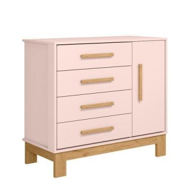 Imagem de Cômoda P/ Roupas Quarto Infantil Bebê 4 Gavetas 1 Porta Q Encanto Slim