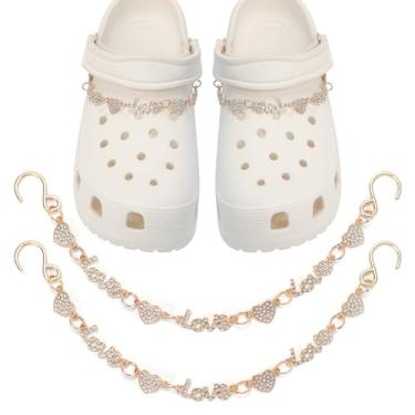 Imagem de CIKKITZ Corrente de sapato brilhante para sandálias de tamanco, 2 peças de pingentes de corrente de metal para mulheres, lindos pingentes de decoração de sapatos DIY para lembrancinhas de festa,
