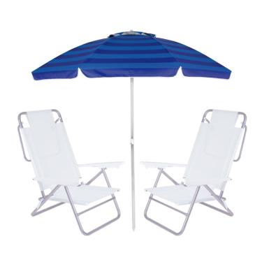 Imagem de Kit Praia Guarda Sol Articulado 2m Cadeira Reclinável Summer 6 Posições Até 110kg Alumínio - Mor