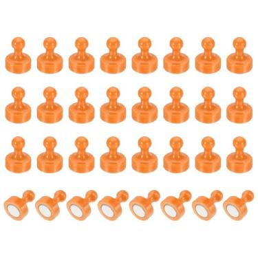 Imagem de PATIKIL 32 pinos de ímãs, 1 x 0,8 ímãs fortes de geladeira quadro branco magnético tachinhas decorativas para geladeira armário calendário escritório, laranja