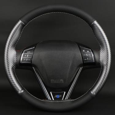 Imagem de Capa de volante costurada à mão, acessório universal de couro de microfibra de fibra de carbono, envoltório de volante costurado, respirável e antiderrapante, serve para a maioria dos carros de 37 a