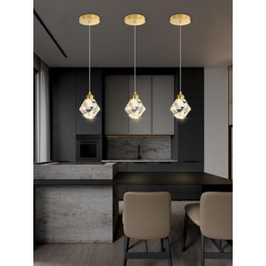 Imagem de Shial Lighting Luminária Pendente De Cristal Para Ilha Cozinha, Lustre Dourado, Suspensa Teto Moderna Ajustável Sala Jantar E Quarto