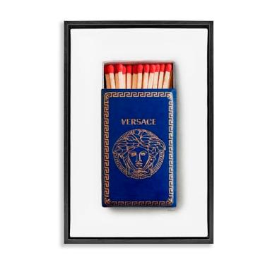 Imagem de Stupell Industries Blue Trendy Matchbox Preto Emoldurado Tela Flutuante Design de Arte de Parede por Amanda Greenwood, 21 x 31