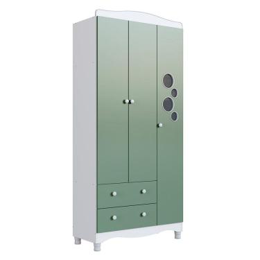 Imagem de Guarda-Roupa Infantil Encanto 3 Portas 2 Gavetas Branco e Verde