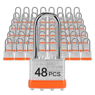 Imagem de Cadeados com a mesma chave, LQYN 48 peças cadeado laminado com chave (1-9/40.6 cm, 40 mm), fechaduras com chave, manilha longa, para armário de armazenamento, trava de ferrolho, caixa de ferramentas