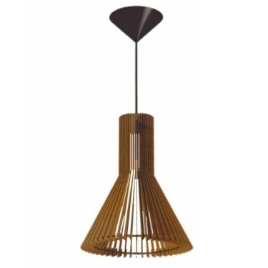 Imagem de Luminária Teto Tipo Pendente Funil Mdf Completa - Marrom
