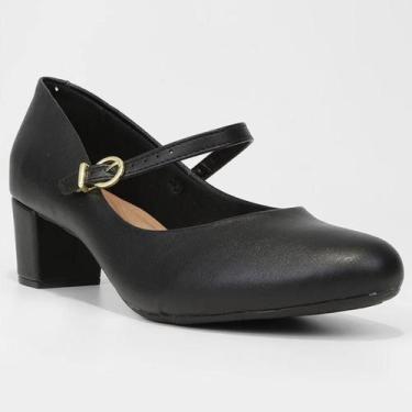 Imagem de Scarpin Beira Rio Boneca Fivela Salto Bloco - Preto, 37