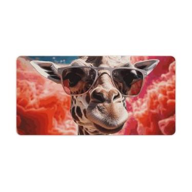 Imagem de Mouse grande para jogos estendido, base antiderrapante, impermeável, tapete de mesa com bordas costuradas, girafa, óculos de sol, mousepad, tapete de teclado para escritório em casa, 30 x 60 cm
