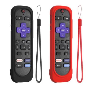 Imagem de Capa de silicone para controle remoto de voz Rok Ultra 2024/Rok Pro/TCL/Hisense, capa lavável à prova de choque Rok Remote com cordão (preto + vermelho)