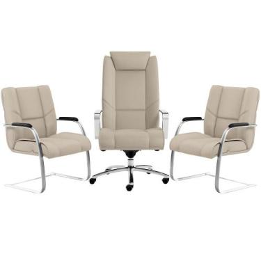 Imagem de Kit Cadeira Presidente Com 02 Cadeiras Fixas New Onix F02 Tecido Sinté