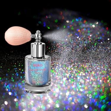 Imagem de Boko Spray de glitter corporal, spray de glitter prata holográfico para roupas de unhas e cabelos corporais, brilho corporal em pó para iluminador, maquiagem, festival, festa, concerto, rave
