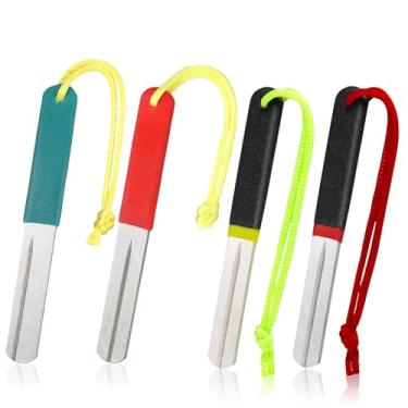Imagem de Skylety Afiador de gancho de 4 peças para pesca, lixa de diamante com alça, apontador de pesca portátil com grão fino e médio de dupla face, 10 cm (várias cores)