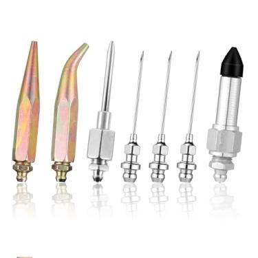Imagem de 7un Kit Acessórios para Pistola Lubrificação, Incluindo 3 Bicos Pistola Lubrificação Bico Reto e Curvo Adaptador Bico Borracha Dispensador Agulhas Adequado para Espaços Apertados