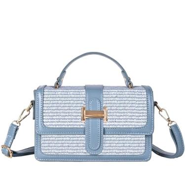 Imagem de YOVERGA Bolsas transversais de palha para mulheres, Azul