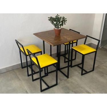 Imagem de Conjunto Mesa 4 Cadeiras Pequena Estofado Amarelo Industrial Premium -