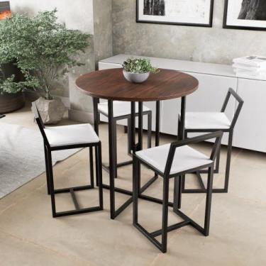 Imagem de Conjunto Mesa Redonda Imbuia 4 Cadeiras Pequena Estofado Industrial Bl