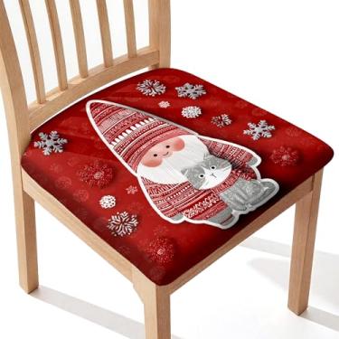 Imagem de BVBOX Conjunto de 4 capas de assento de Natal para cadeiras de sala de jantar elásticas estampadas de Natal capas de cadeira de jantar laváveis removíveis capas protetoras de assento (Papai Noel