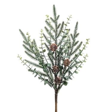 Imagem de Napco Palheta floral artificial rústica de pinha e eucalipto, 43 cm de altura, spray perene de inverno para vasos e arranjos