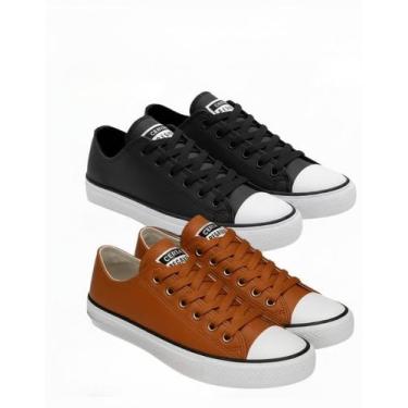 Imagem de 2 pares tenis feminino e masculino star branco preto caramelo, Preto, 