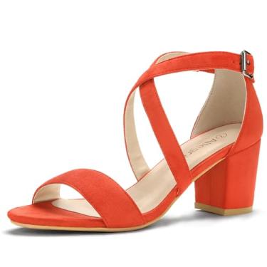 Imagem de Allegra K Sandálias femininas cruzadas no tornozelo e salto bloco, Laranja, 38