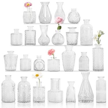 Imagem de Conjunto de 24 vasos de vidro, pequenos vasos de flores transparentes vintage para mesa a granel, mini vaso de estilo rústico fofo para decoração de casa, casamento, chá de bebê, festa de aniversário