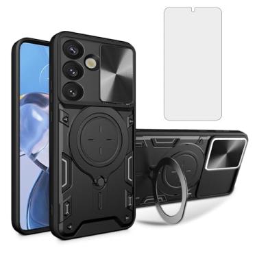 Imagem de Asuwish Capa de telefone para Samsung Galaxy S25 5G capa magnética para câmera deslizante com protetor de tela de vidro temperado e suporte de anel acessórios para celular híbrido fino S 25 25S