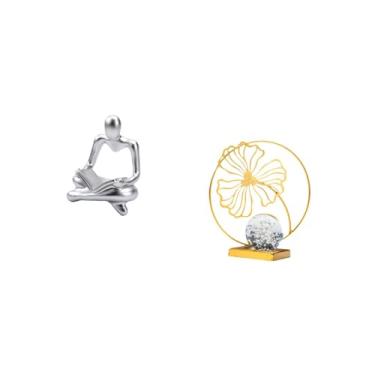 Imagem de Fenteer Estatueta de Ferro Criativa Abstrata com Folhas, Escultura Artesanal para Sala de Estar, Estante, Escritório, Mesa, Decoração de Quarto, Ornamento Col